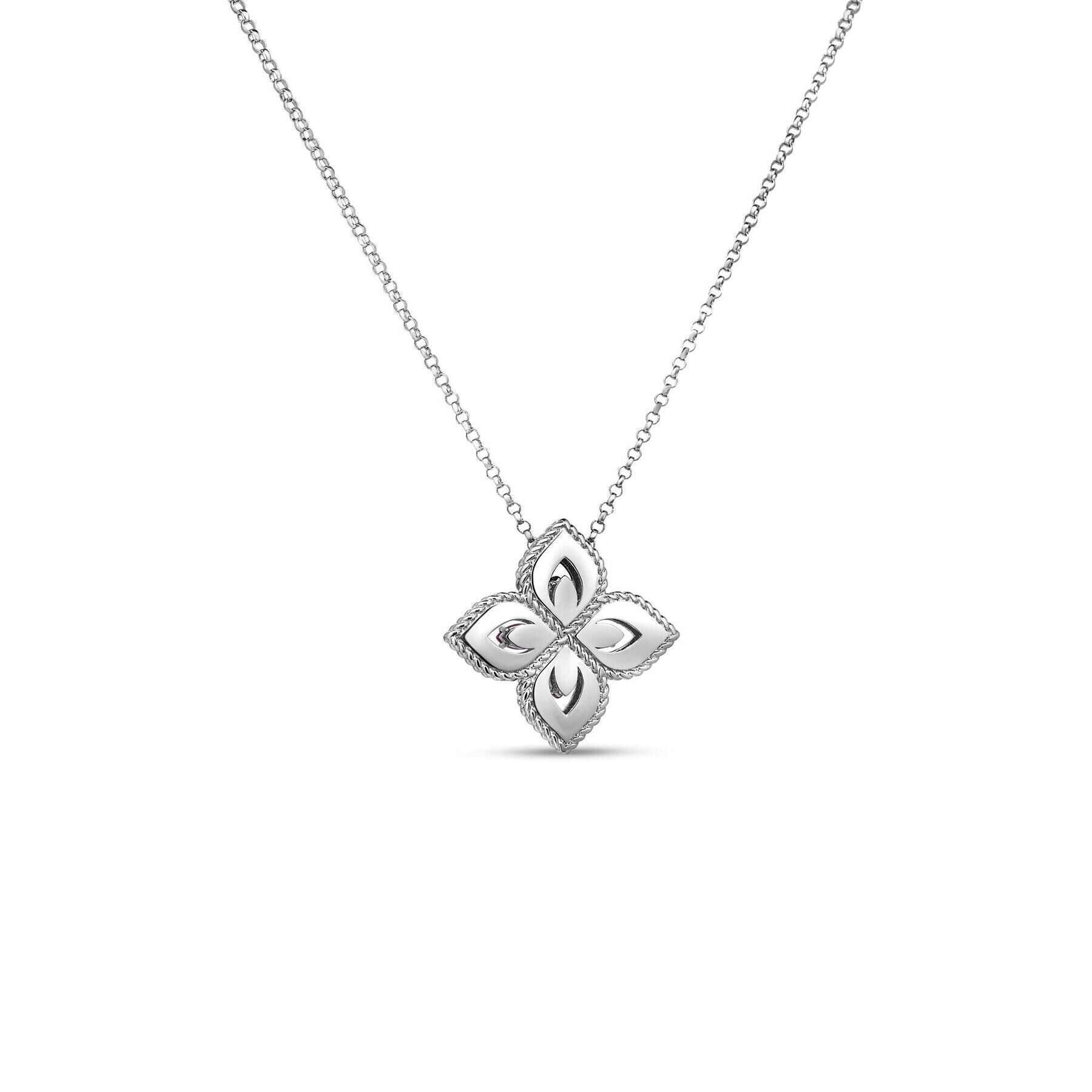 Princess Flower Pave Diamond And Pink Sapphire Necklace