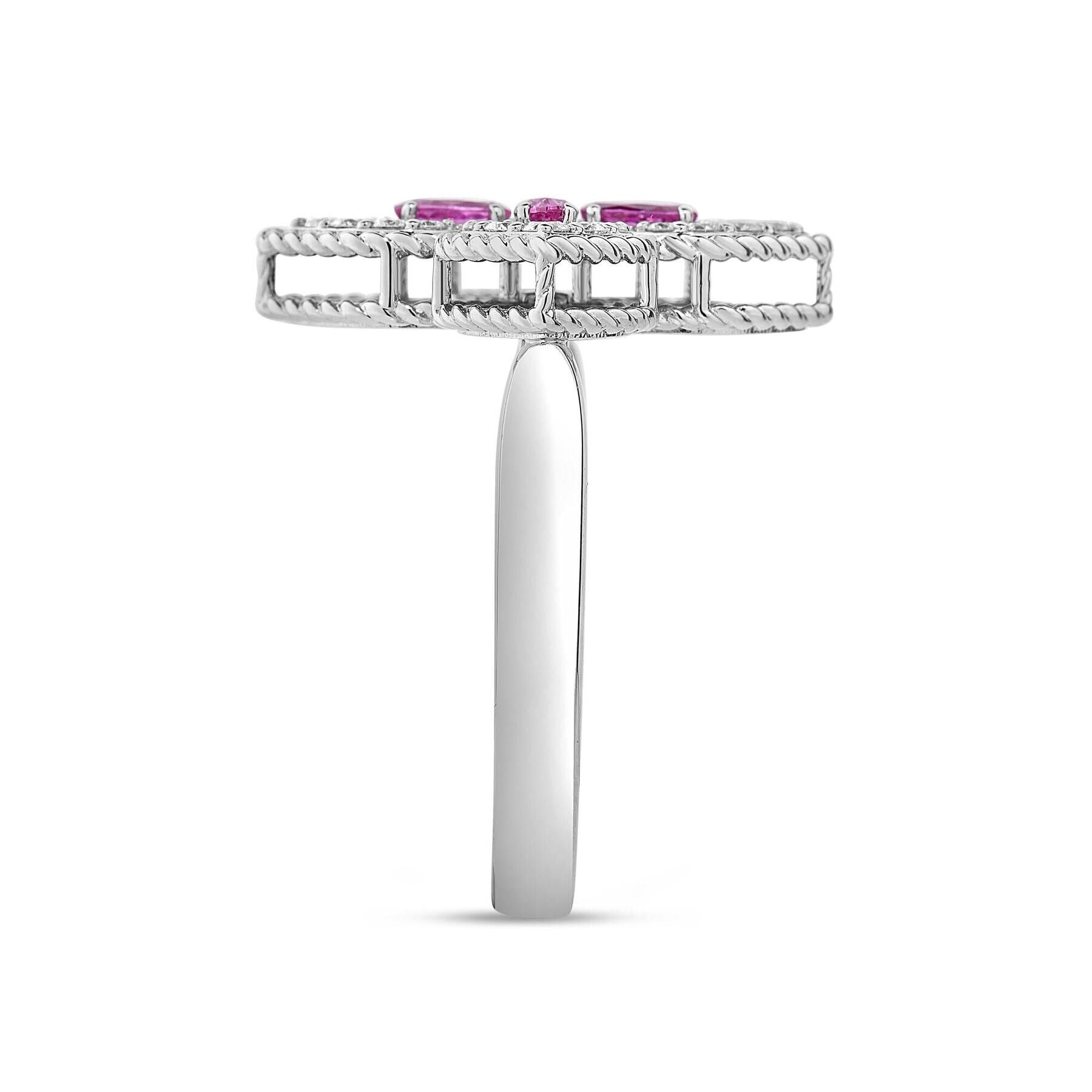 Princess Flower Pave Diamond And Pink Sapphire Ring