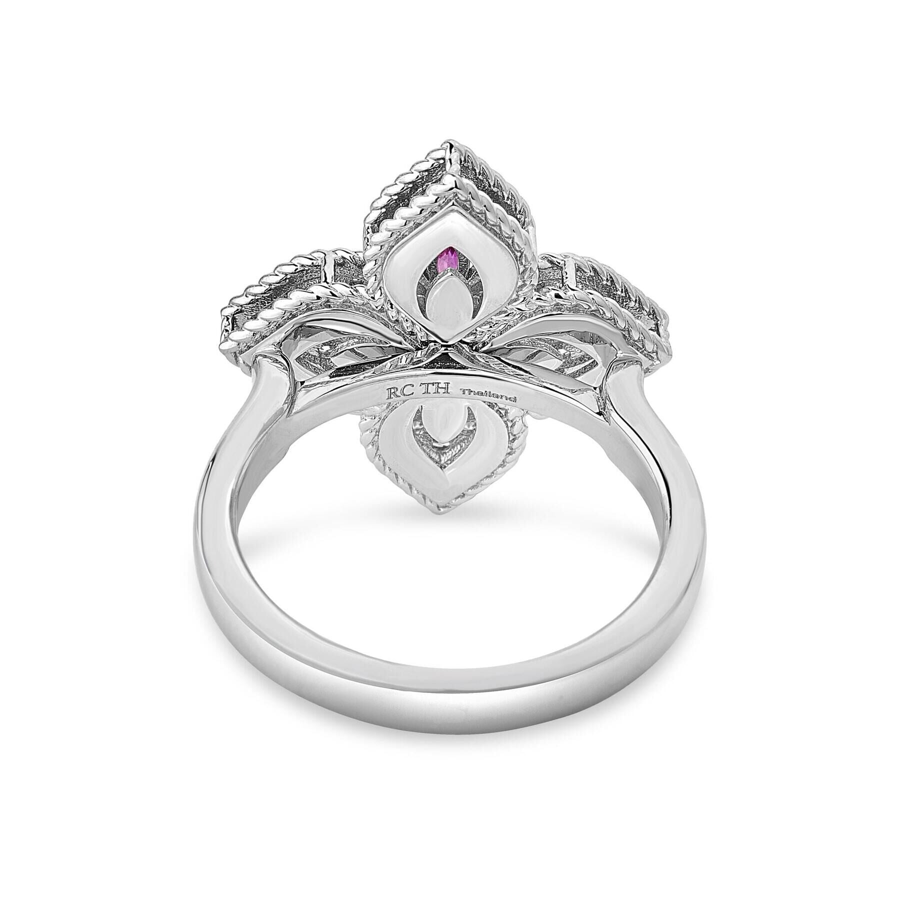 Princess Flower Pave Diamond And Pink Sapphire Ring