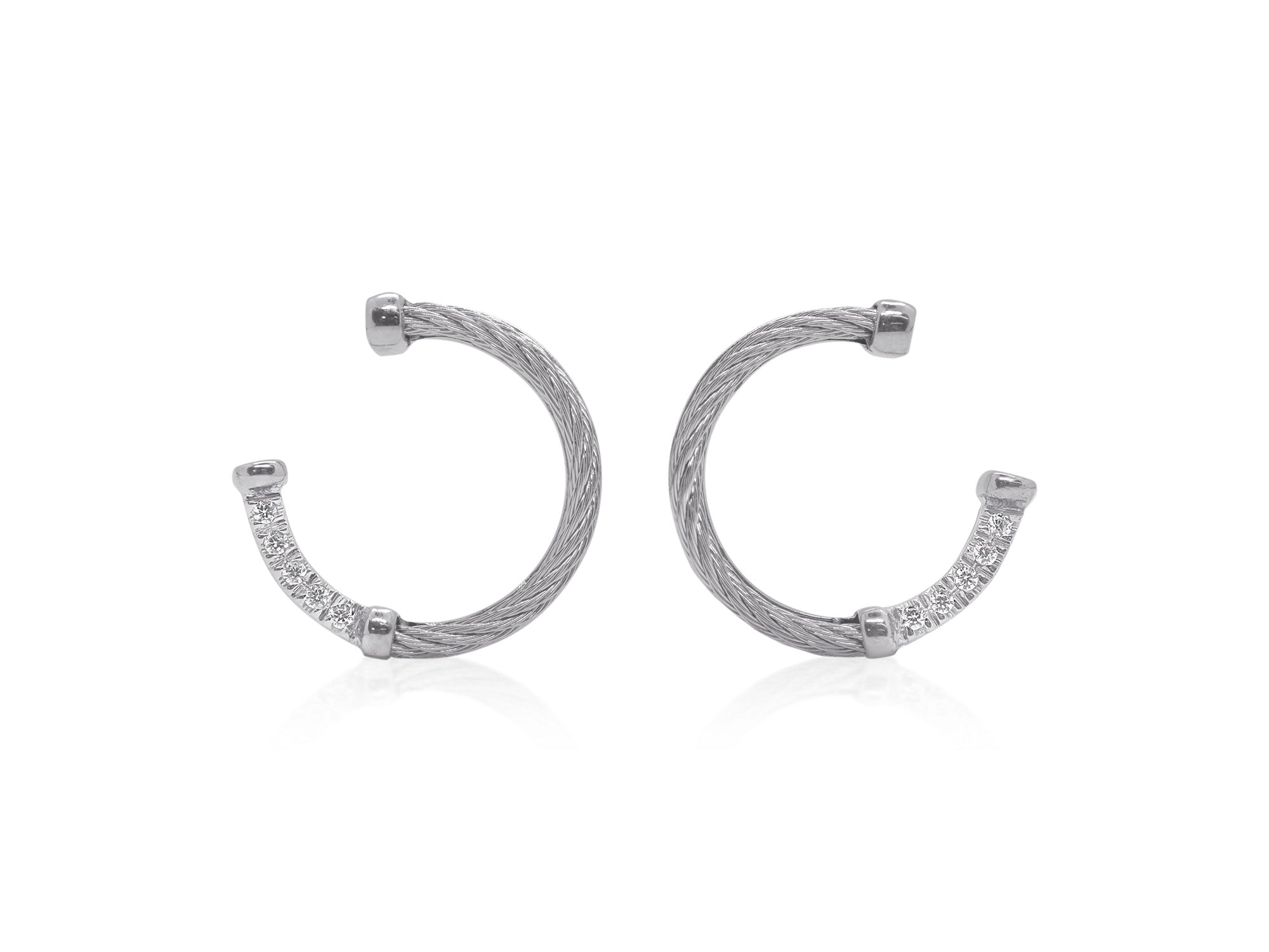 Grey Cable Open Circle Earrings with Diamonds
