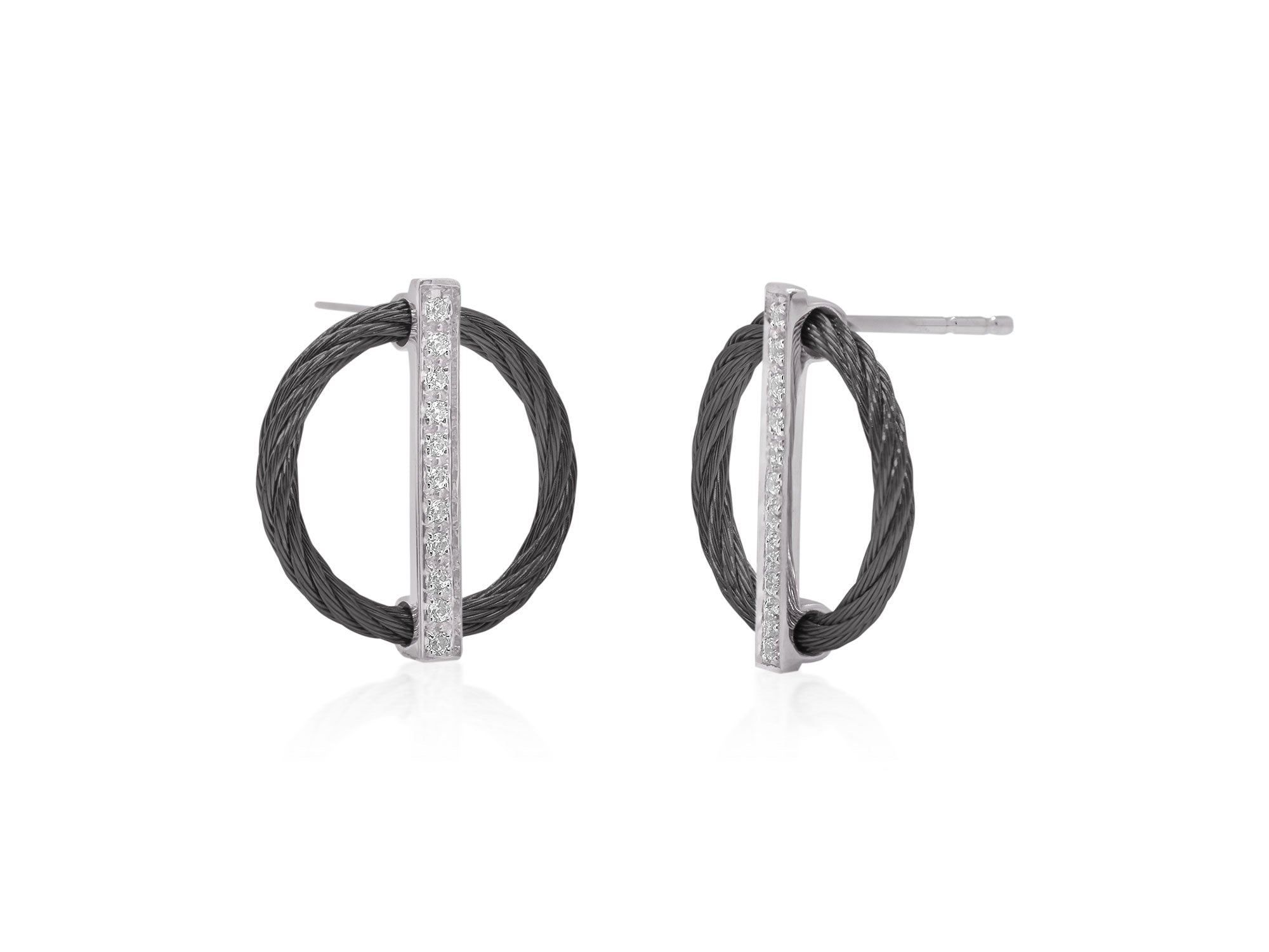 Black Cable Circle Earrings with Diamonds
