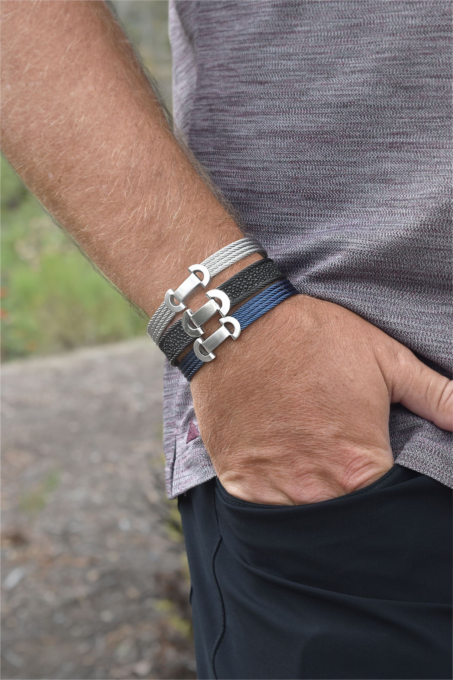 Men's Grey Cable Matte Finish Bracelet