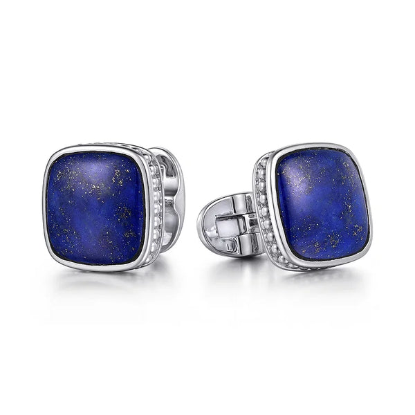 Blue Swirls Sterling high quality Silver Cufflinks, Square Mother of Pearl, Blue Onyx, and Lapis Lazuli Mosaic Cuff Links in Sterling Silver