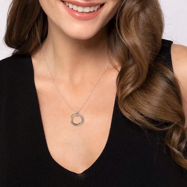 Sterling Silver & Yellow Gold Bujukan Twisted Rope Multi Circle Pendant Necklace