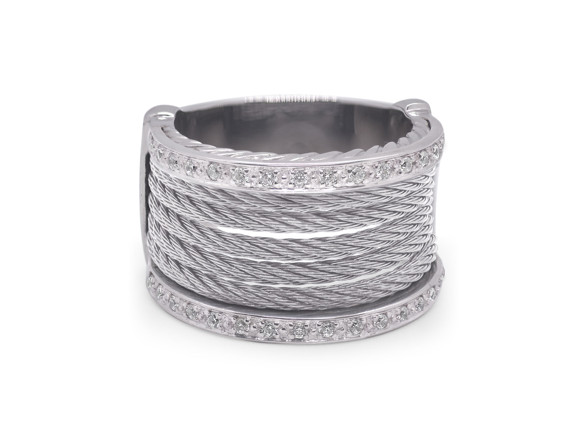 Grey Cable 5-Row Ring with Diamonds