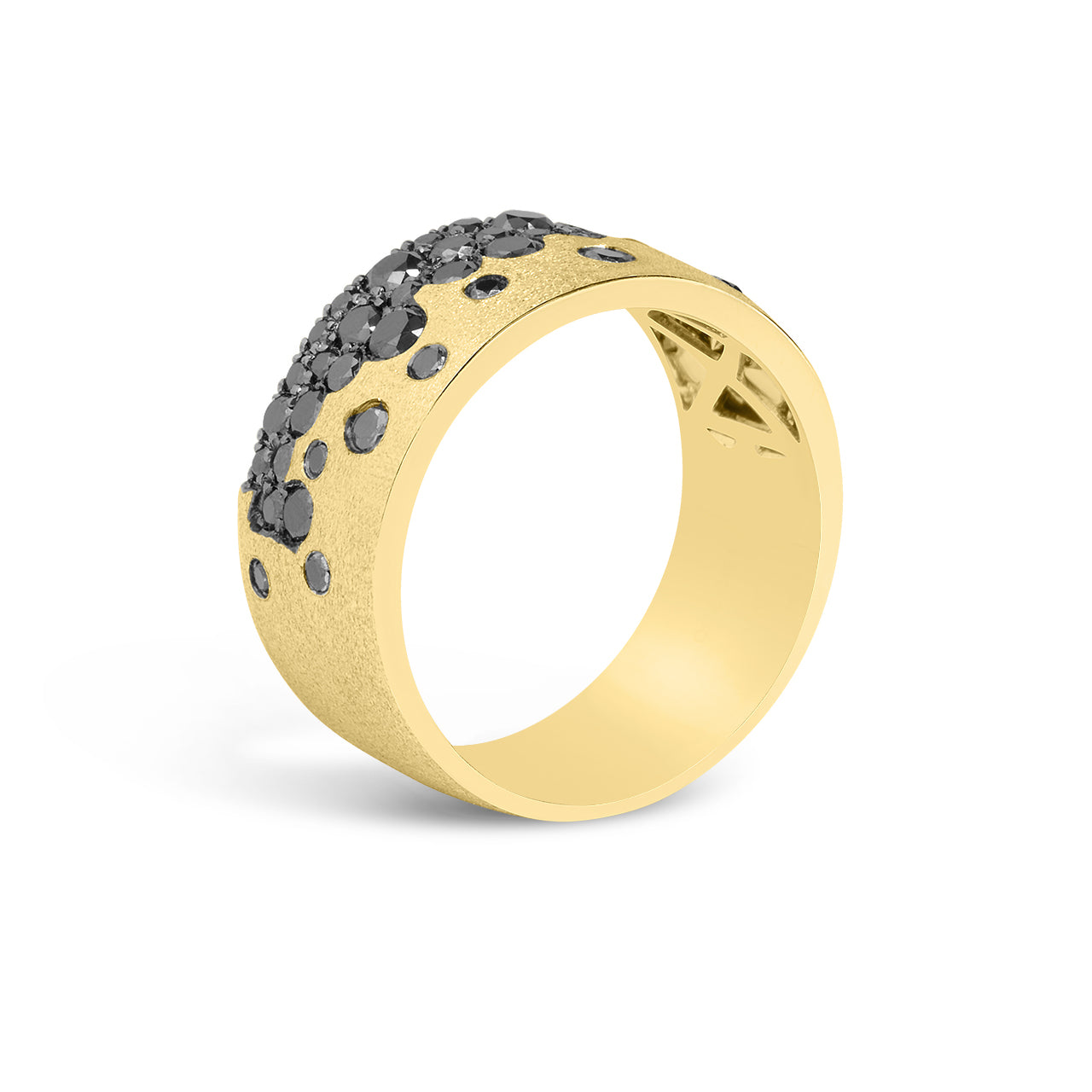 Yellow Gold Flush Set Black Diamond Cigar Ring