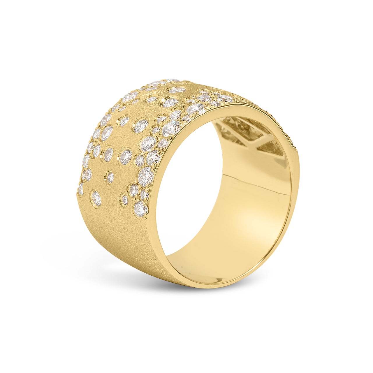 Yellow Gold Flush Set Scattered Diamond Cigar Ring