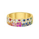 Yellow Gold Rainbow Sapphire, Ruby, Tsavorite and Diamond Pave Ring
