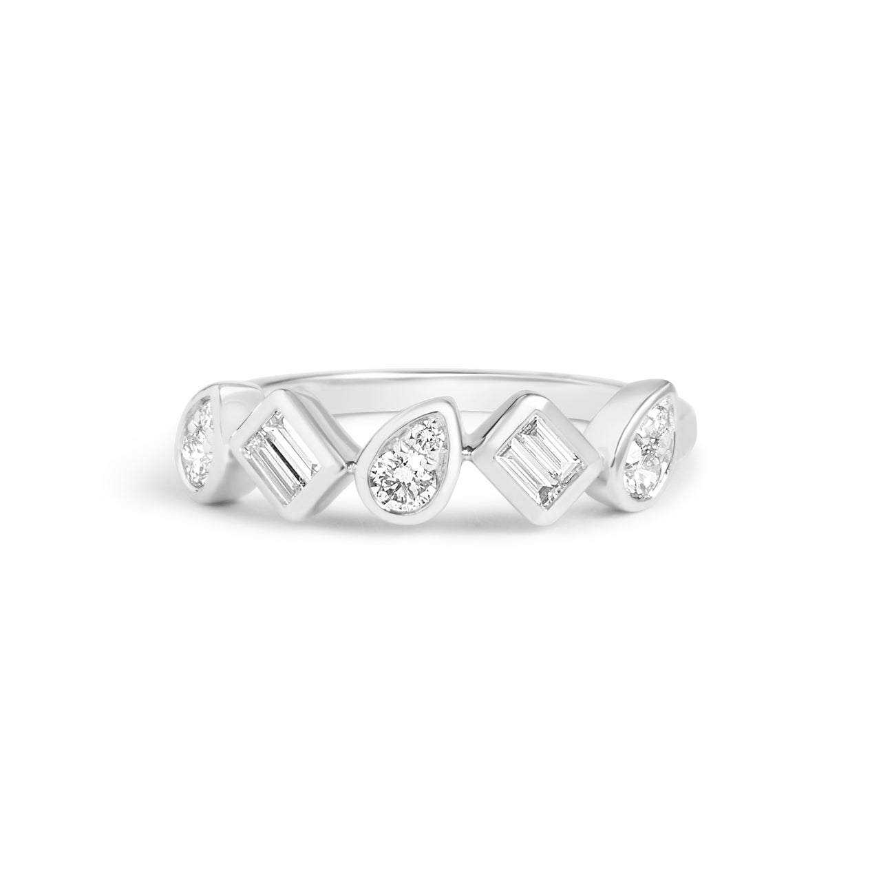 White Gold Diamond Pivoting Shapes Ring