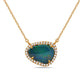 Yellow Gold Black Opal Doublet and Diamond Halo Pendant Necklace