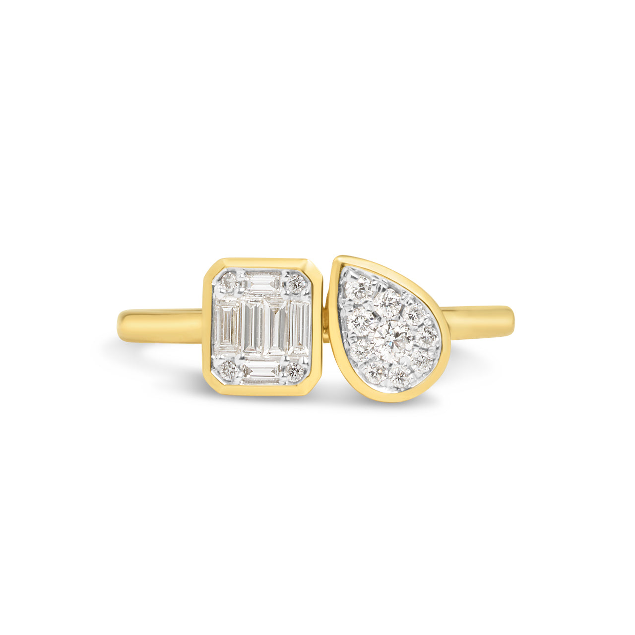 Yellow Gold Pear and Cushion Cluster Toi Et Moi Diamond Ring