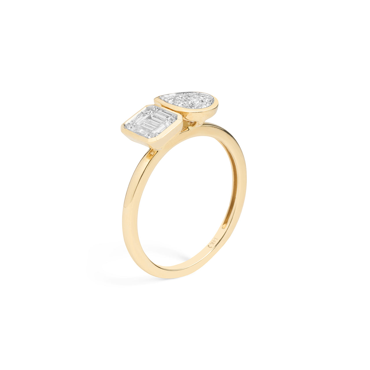 Yellow Gold Pear and Cushion Cluster Toi Et Moi Diamond Ring