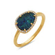 Yellow Gold Black Opal Doublet and Diamond Halo Ring