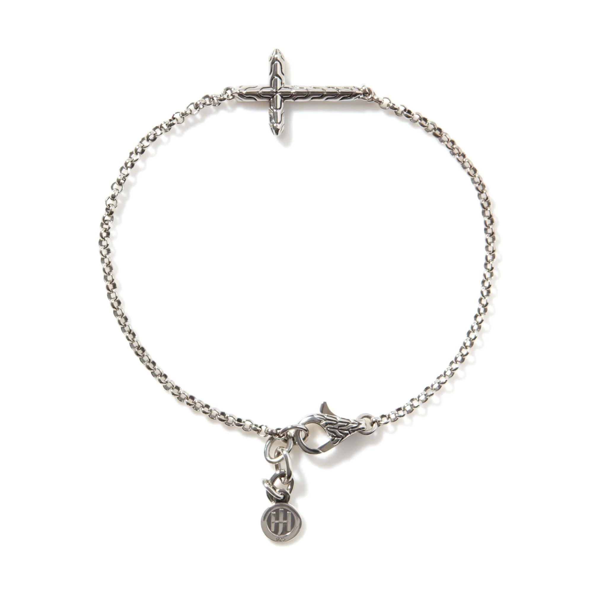 Sterling Silver Carved Chain Motif Cross Bracelet