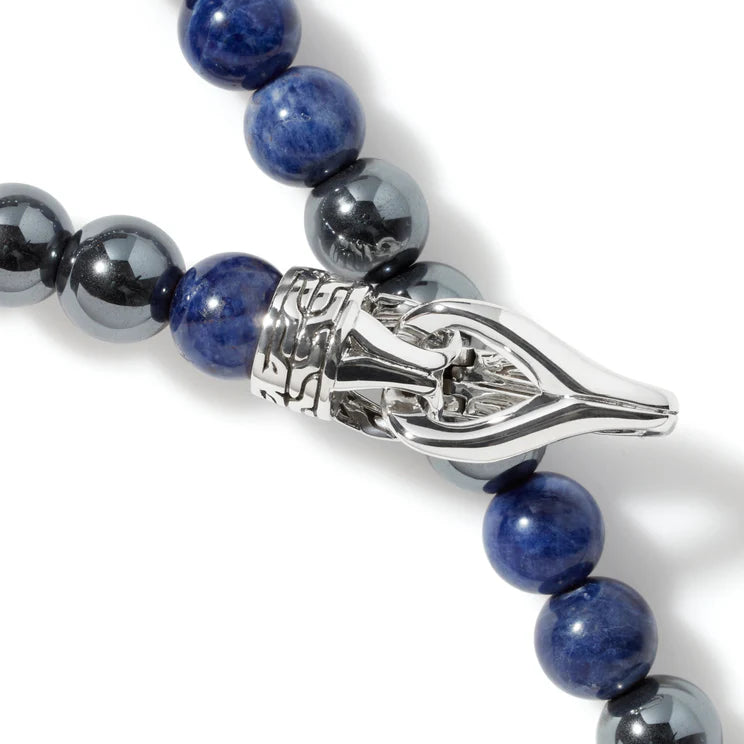 Sterling Silver Sodalite and Hematite Beaded Bracelet