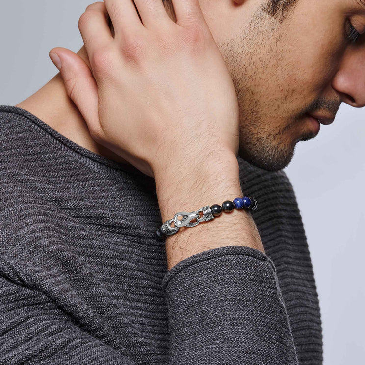 Sterling Silver Sodalite and Hematite Beaded Bracelet