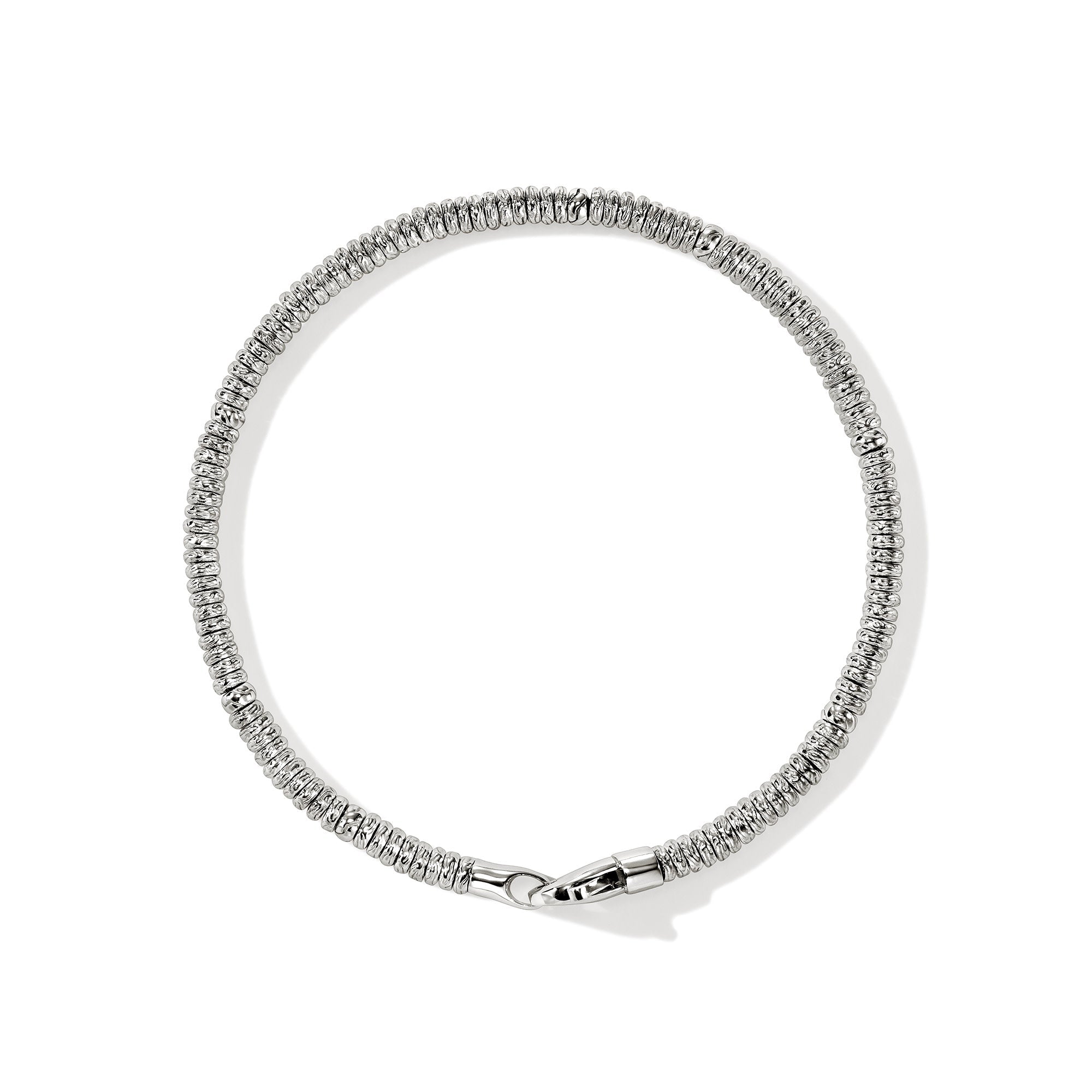Overhead view of the John Hardy sterling silver Heishi rondel bracelet