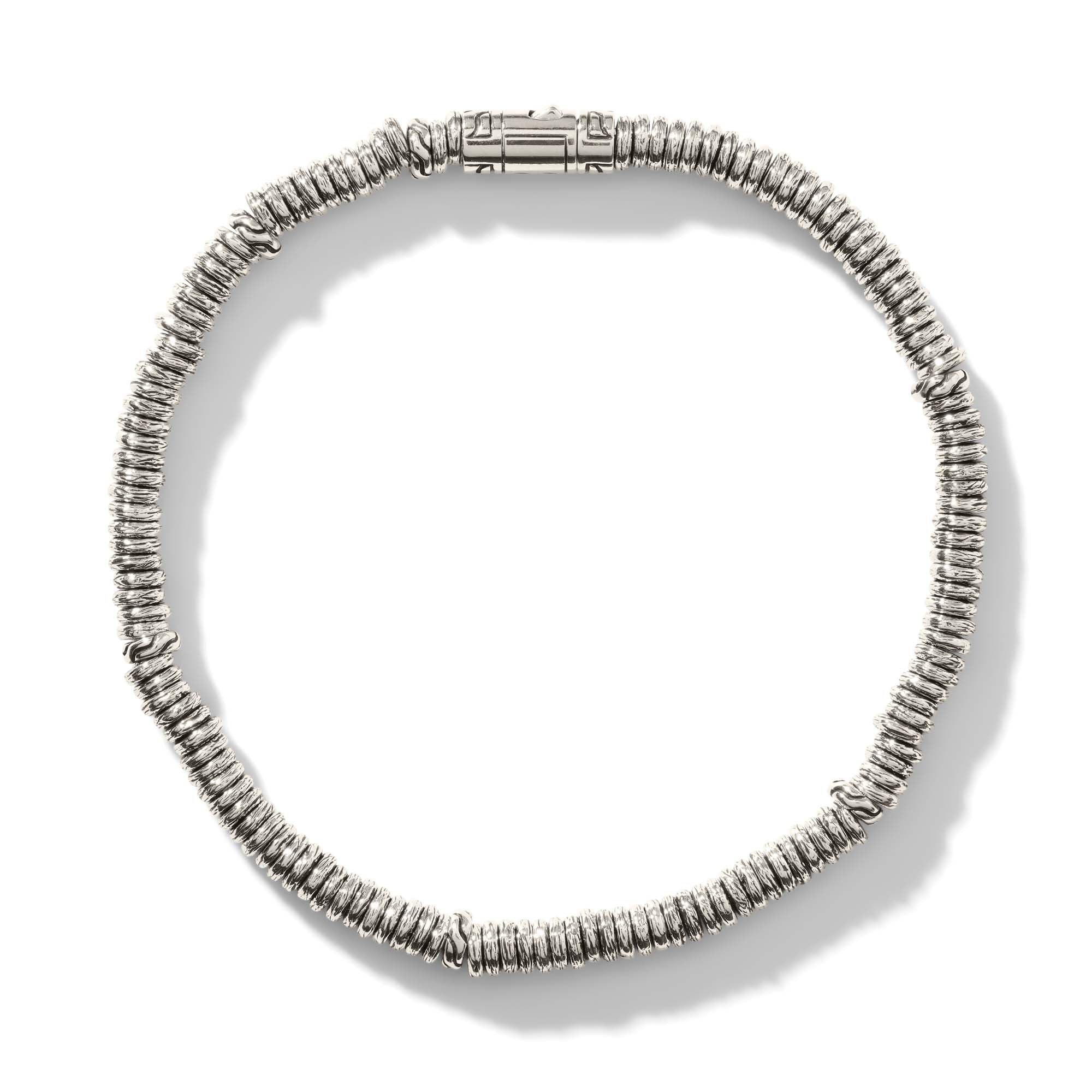 Overhead view of the John Hardy sterling silver Heishi bracelet