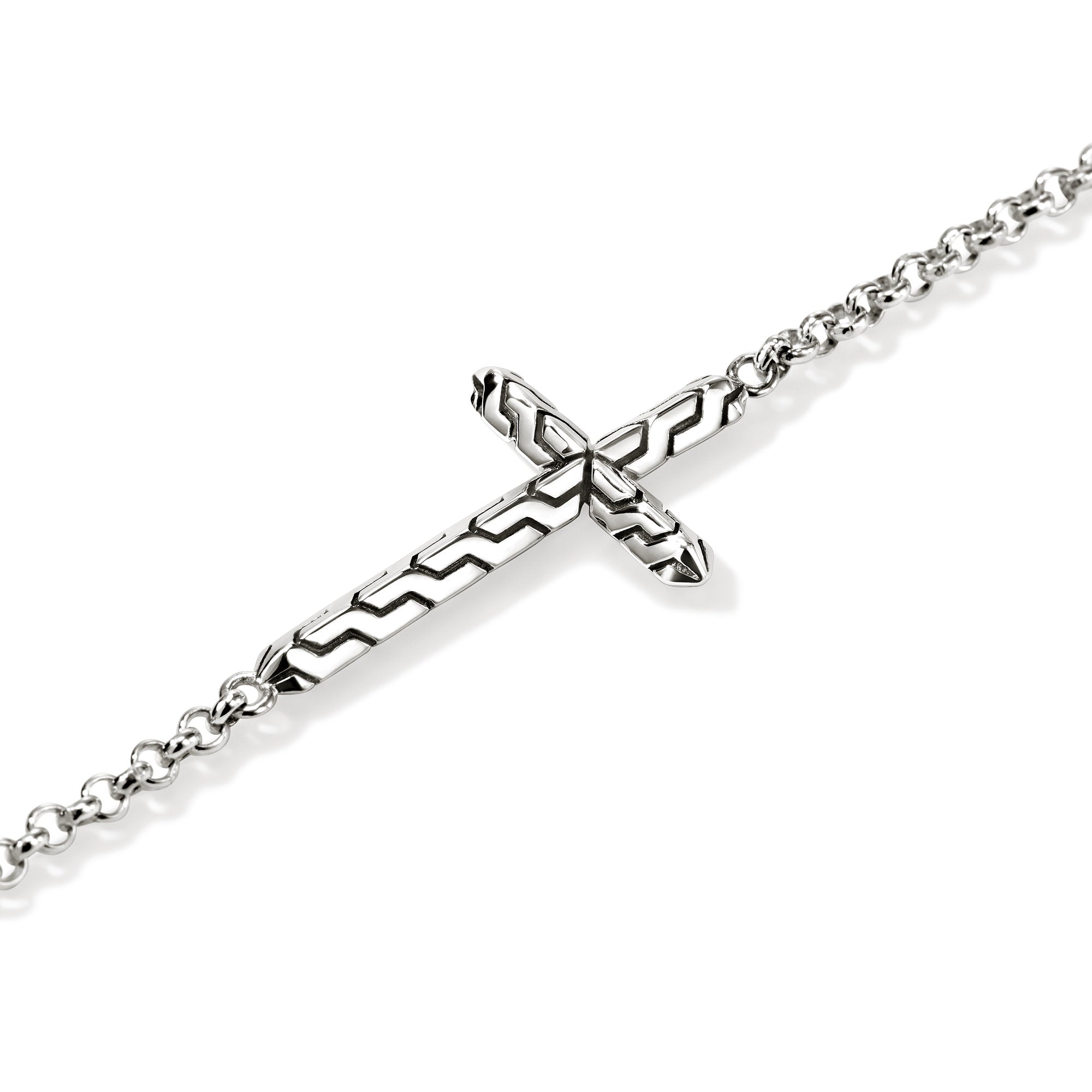 John Hardy Sterling Silver Essentials Mini Rolo Chain Cross Bracelet