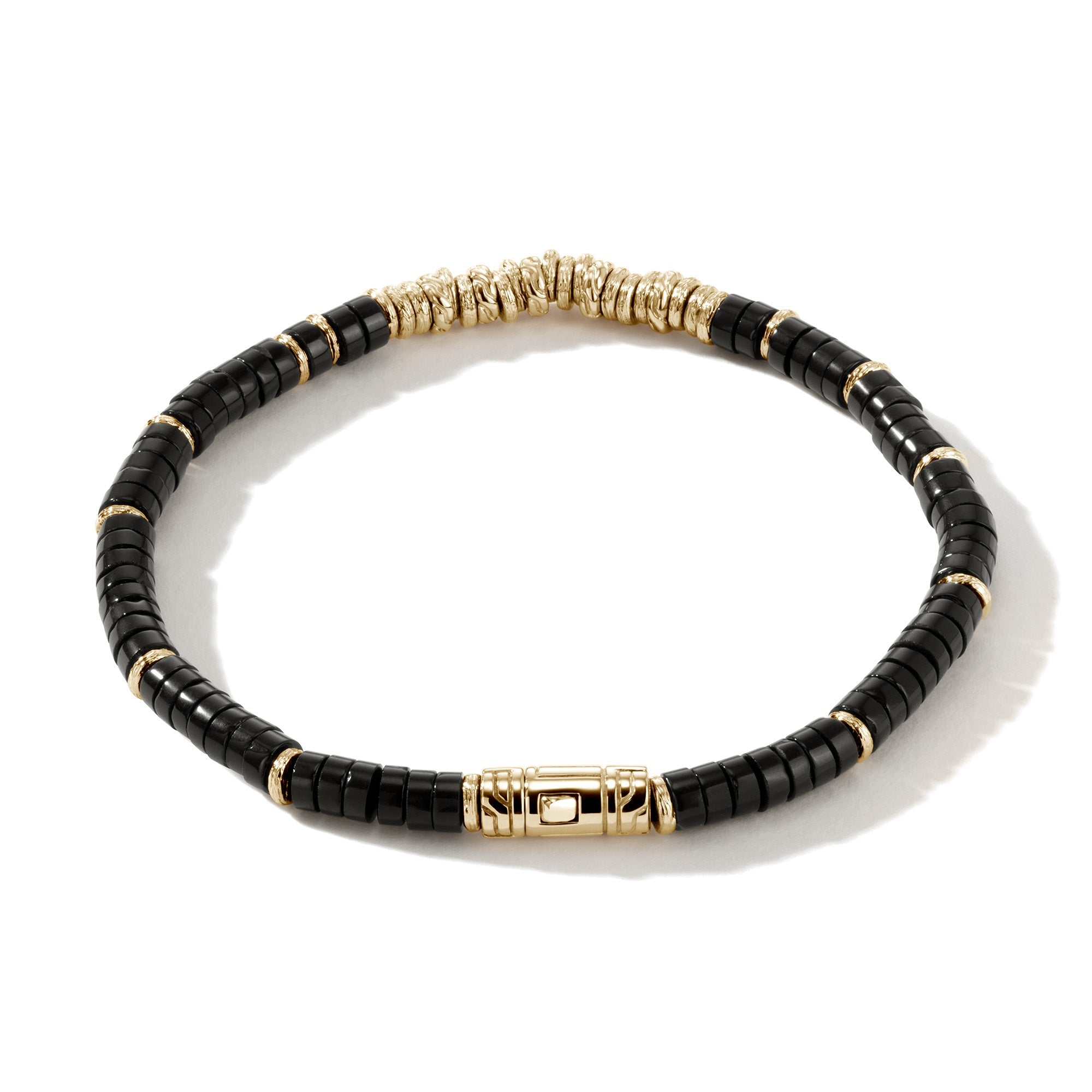 Back view of the John Hardy 14K gold Heishi black onyx bracelet