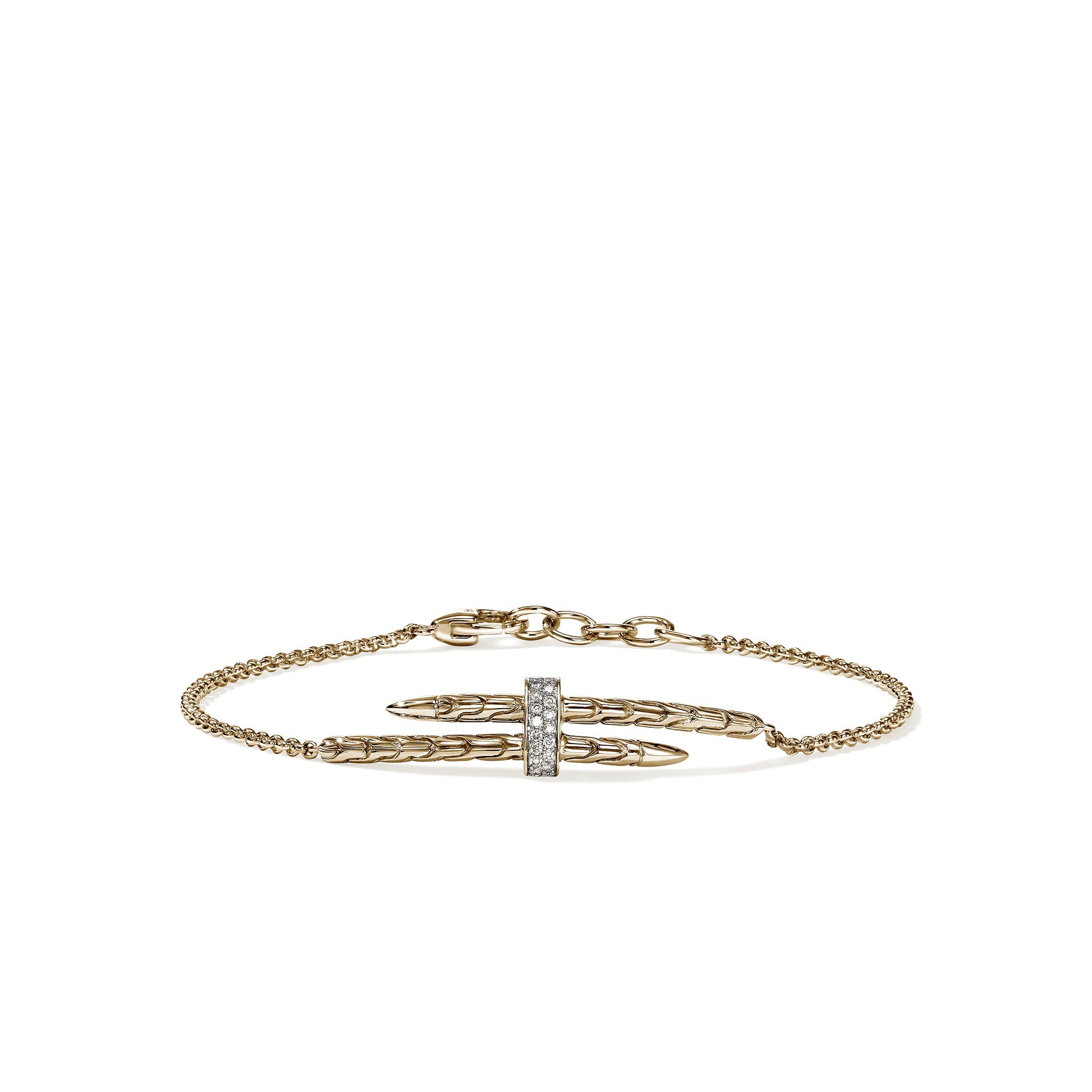 John Hardy 14K Yellow Gold Spear Station Bracelet with Diamonds