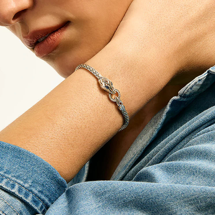 Sterling Silver Diamond Pave and Blue Sapphire Naga Bracelet