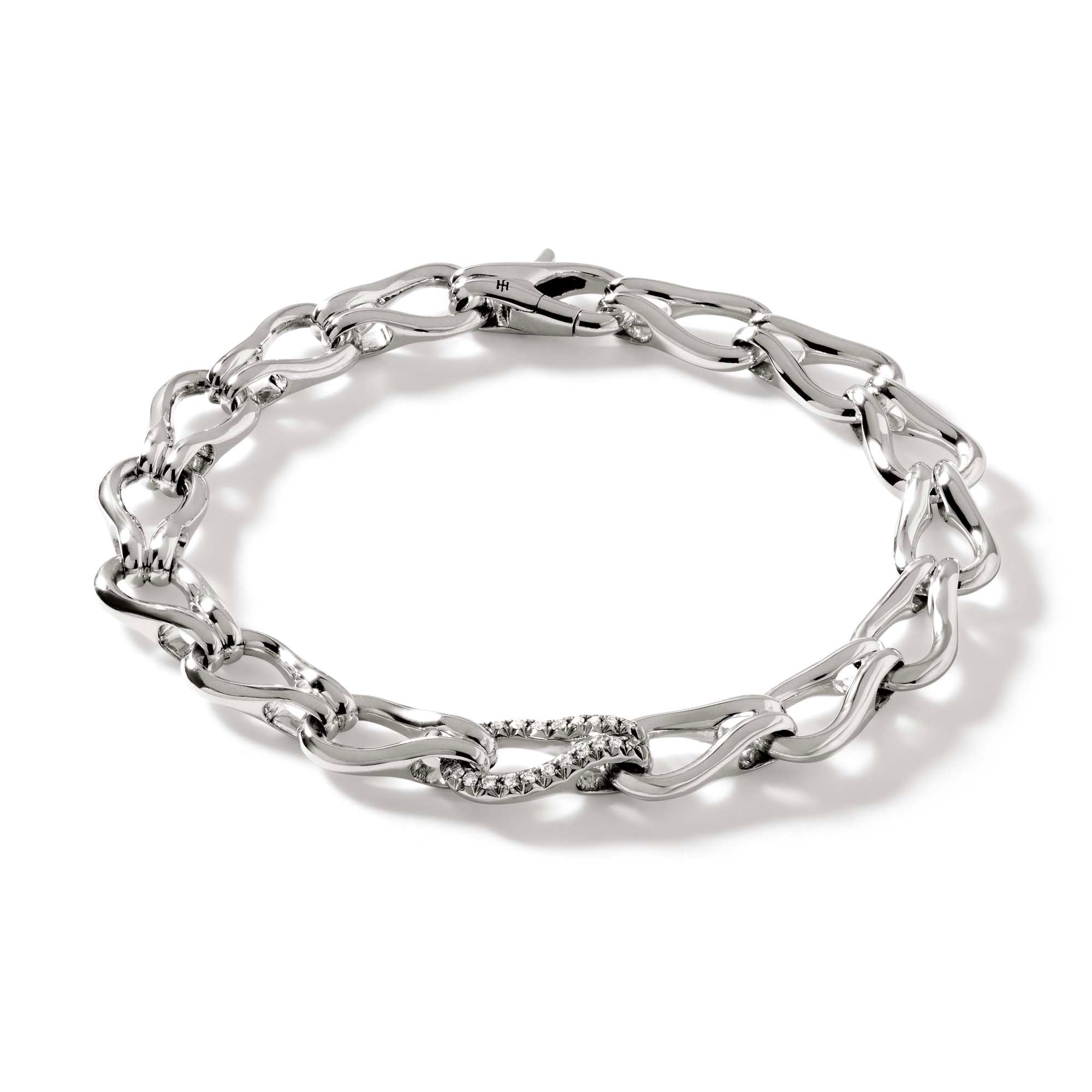 John Hardy Sterling Silver Surf Link Bracelet with Diamonds
