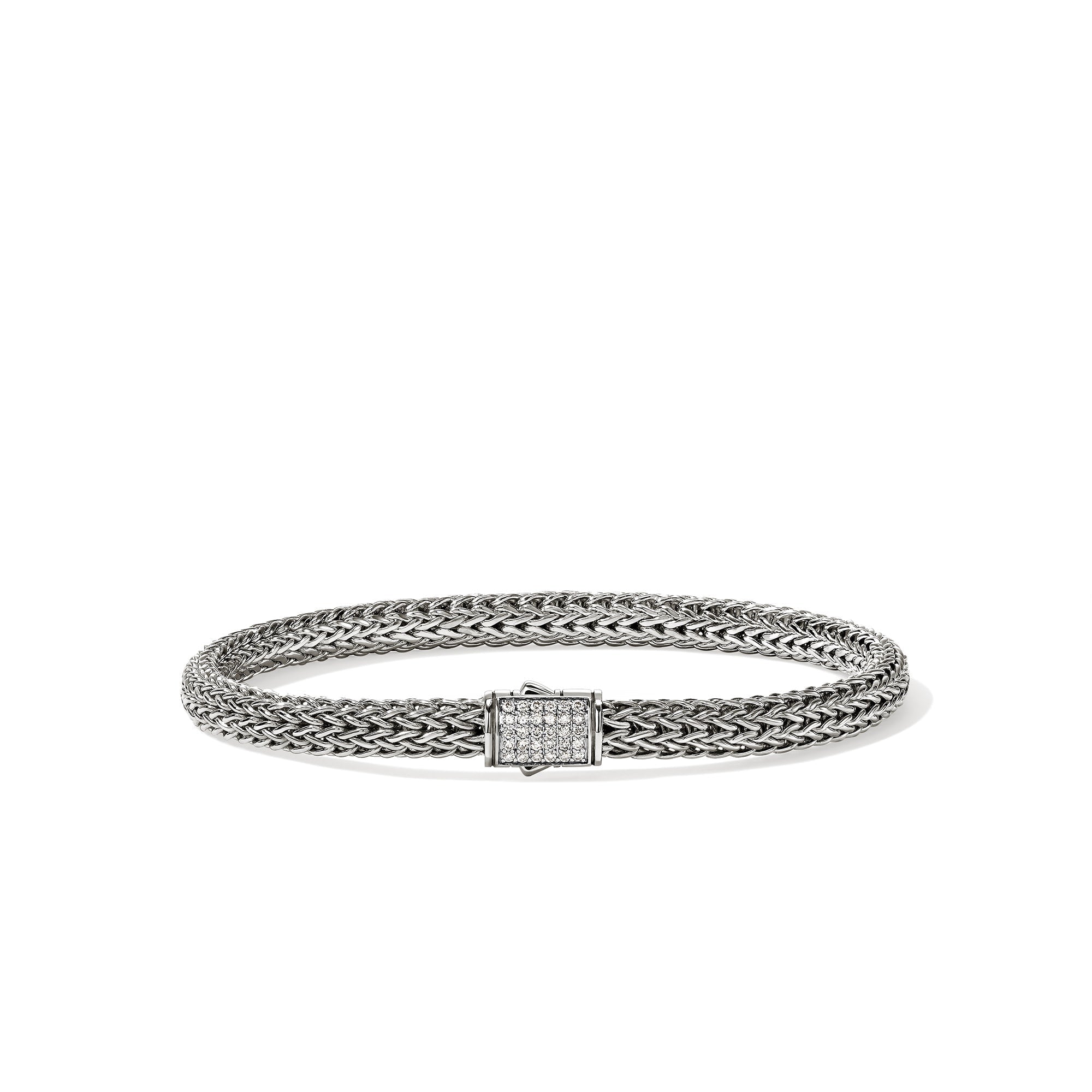 John Hardy Sterling Silver Icon Bracelet with Pave Diamonds, 5mm