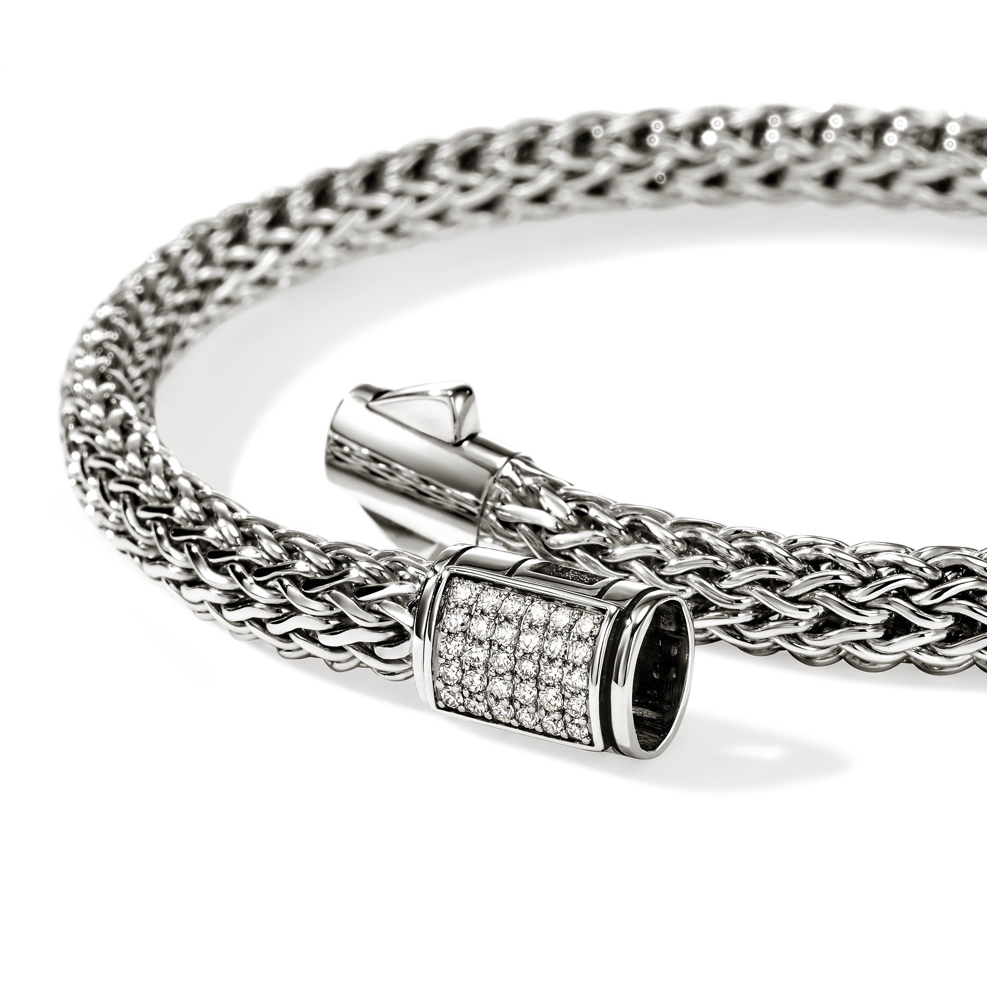 John Hardy Sterling Silver Icon Bracelet with Pave Diamonds, 5mm