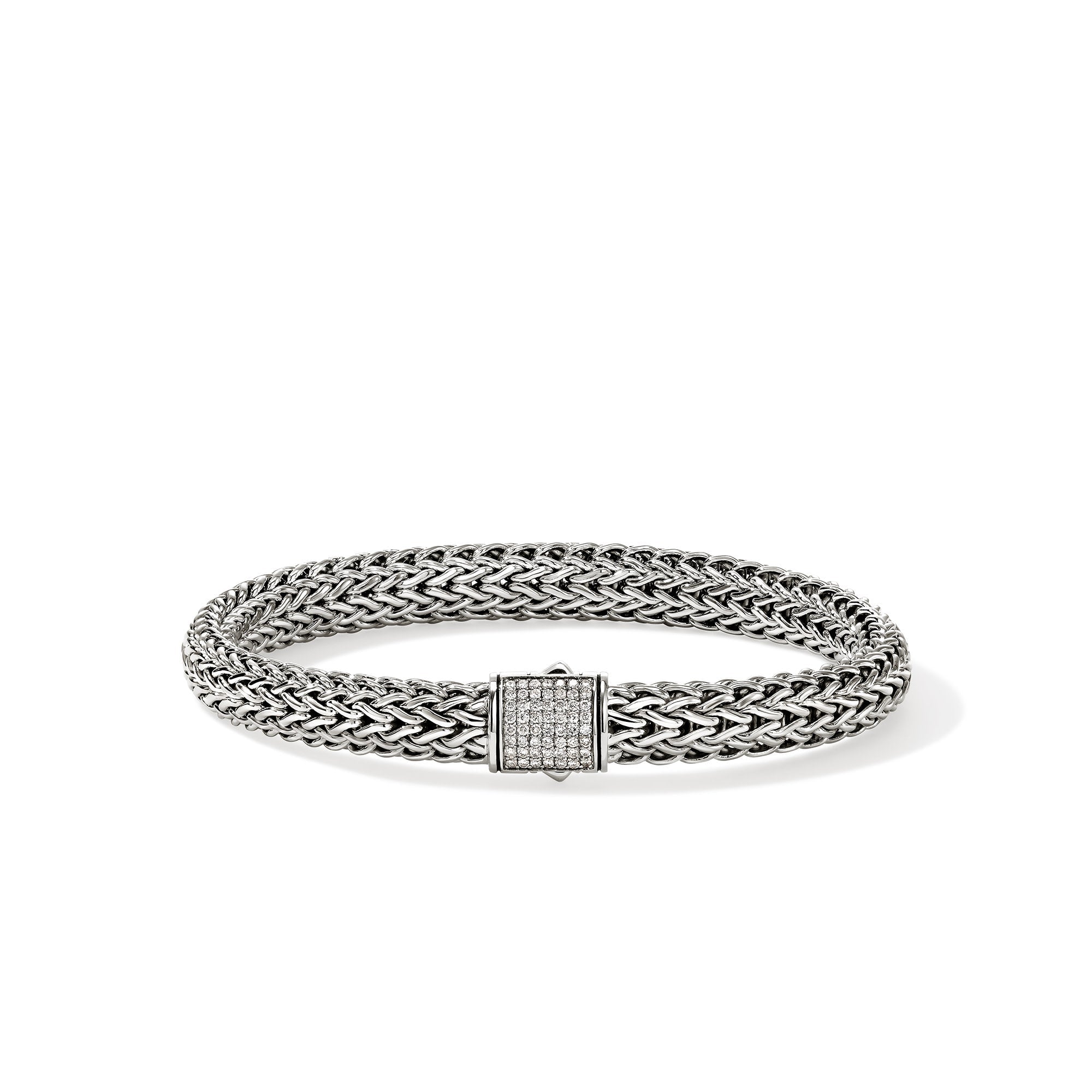 John Hardy Sterling Silver Icon Bracelet with Pave Diamonds, 7.5mm