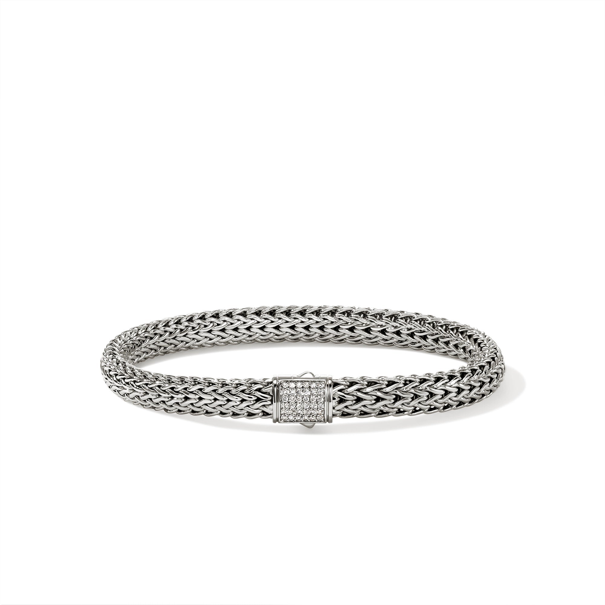 John Hardy Sterling Silver Icon Bracelet with Pave Diamonds, 6.5mm