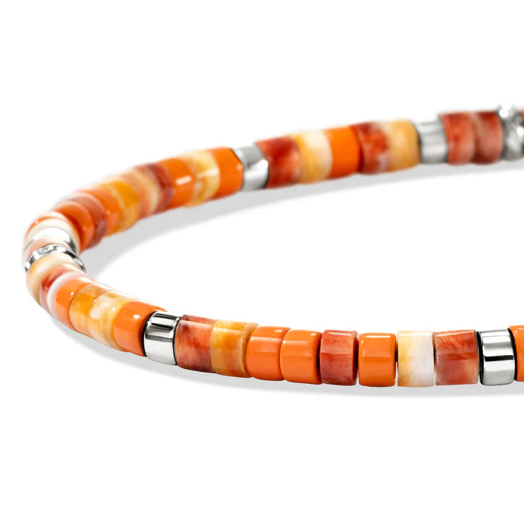 Sterling Silver Orange Heishi Beaded Bracelet