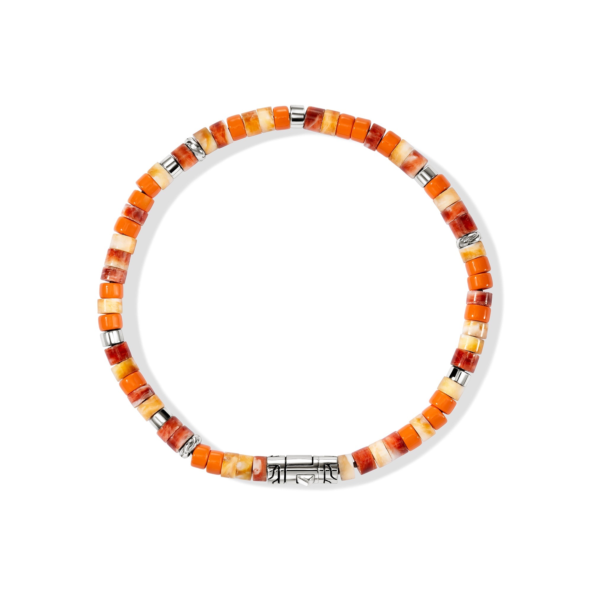 Overhead view of the John Hardy Heishi spiny oyster shell bracelet