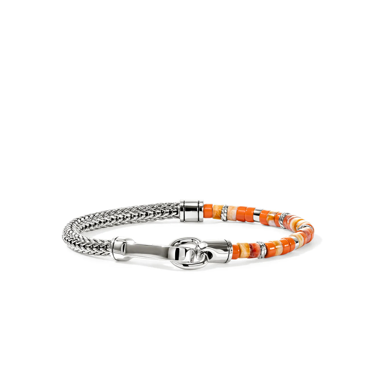 Sterling Silver Heishi Chain and Orange Bead Bracelet