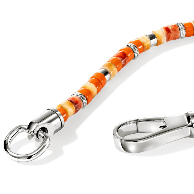 Sterling Silver Heishi Chain and Orange Bead Bracelet