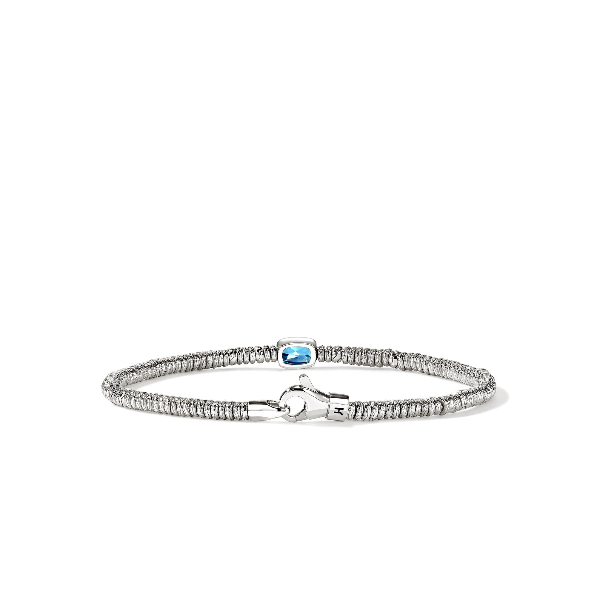 Back view of the John Hardy Heishi Swiss blue topaz rondel bracelet