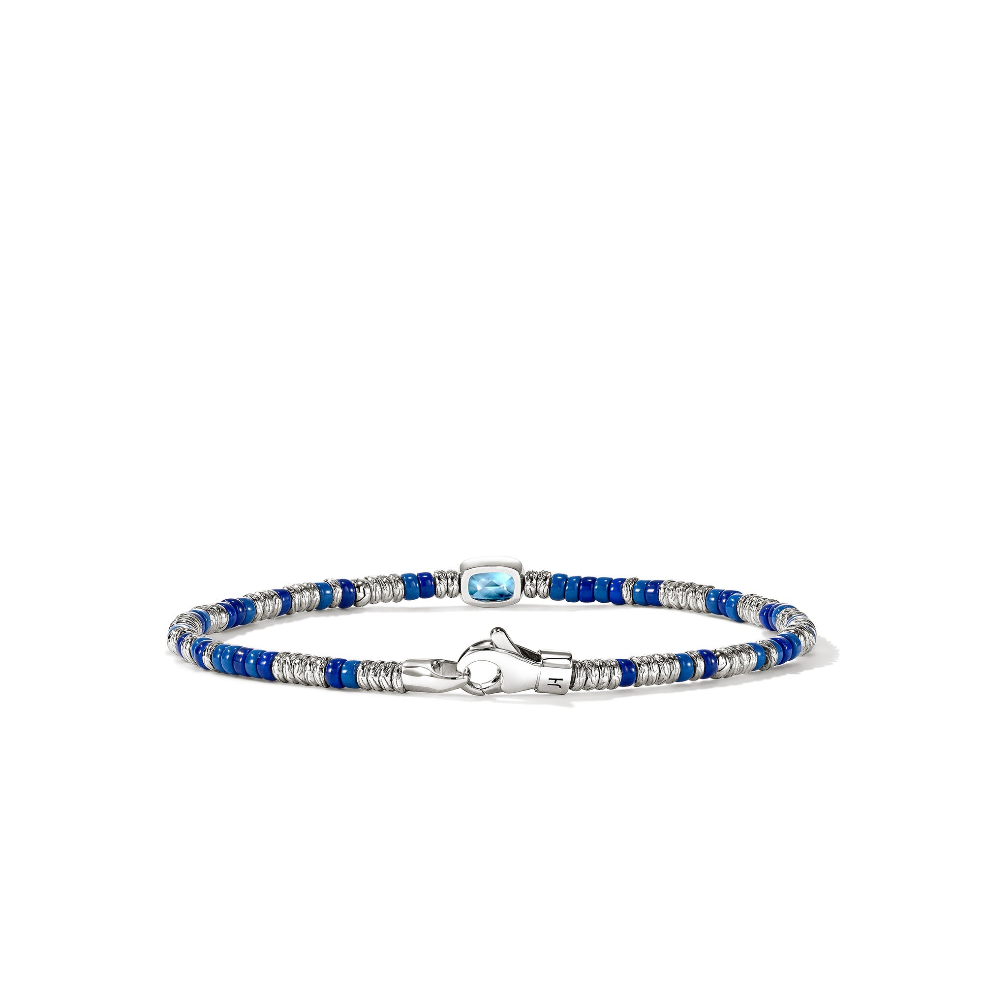 Back view of the John Hardy Heishi Swiss blue topaz bracelet