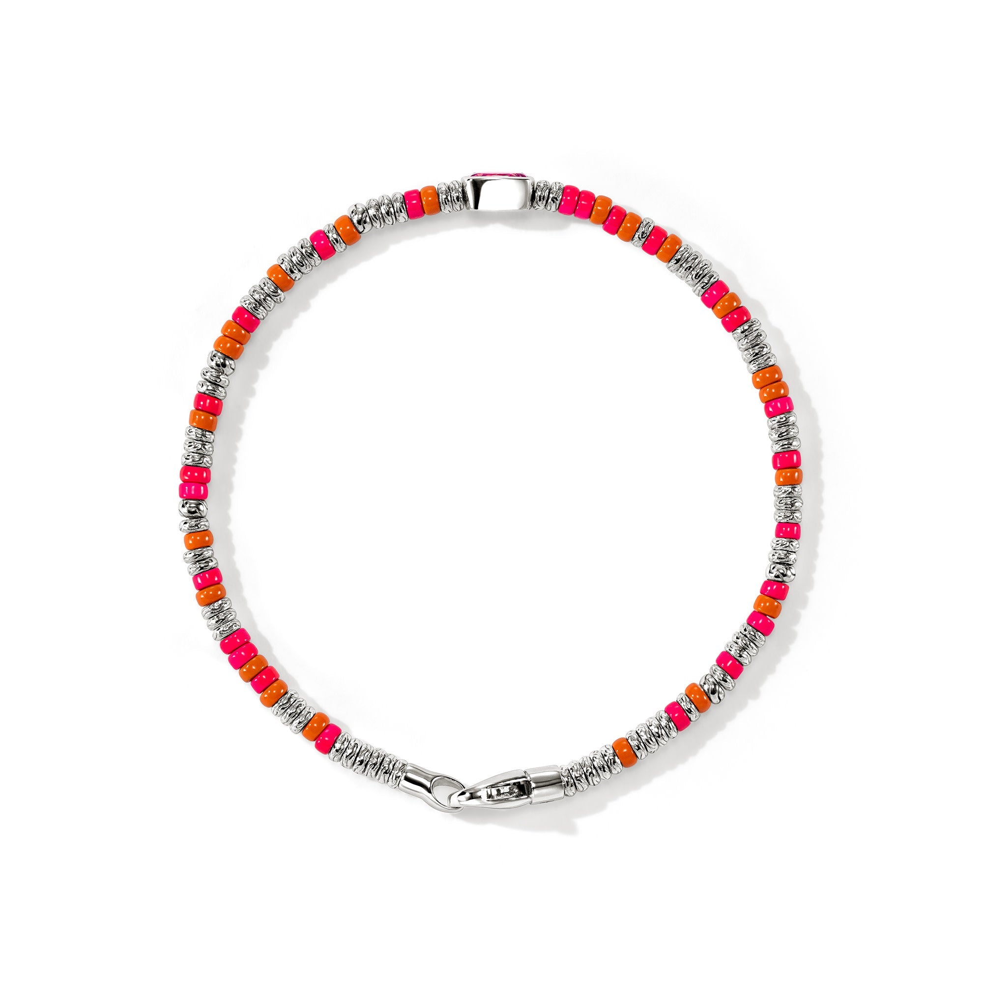Overhead view of the John Hardy Heishi rhodolite bracelet