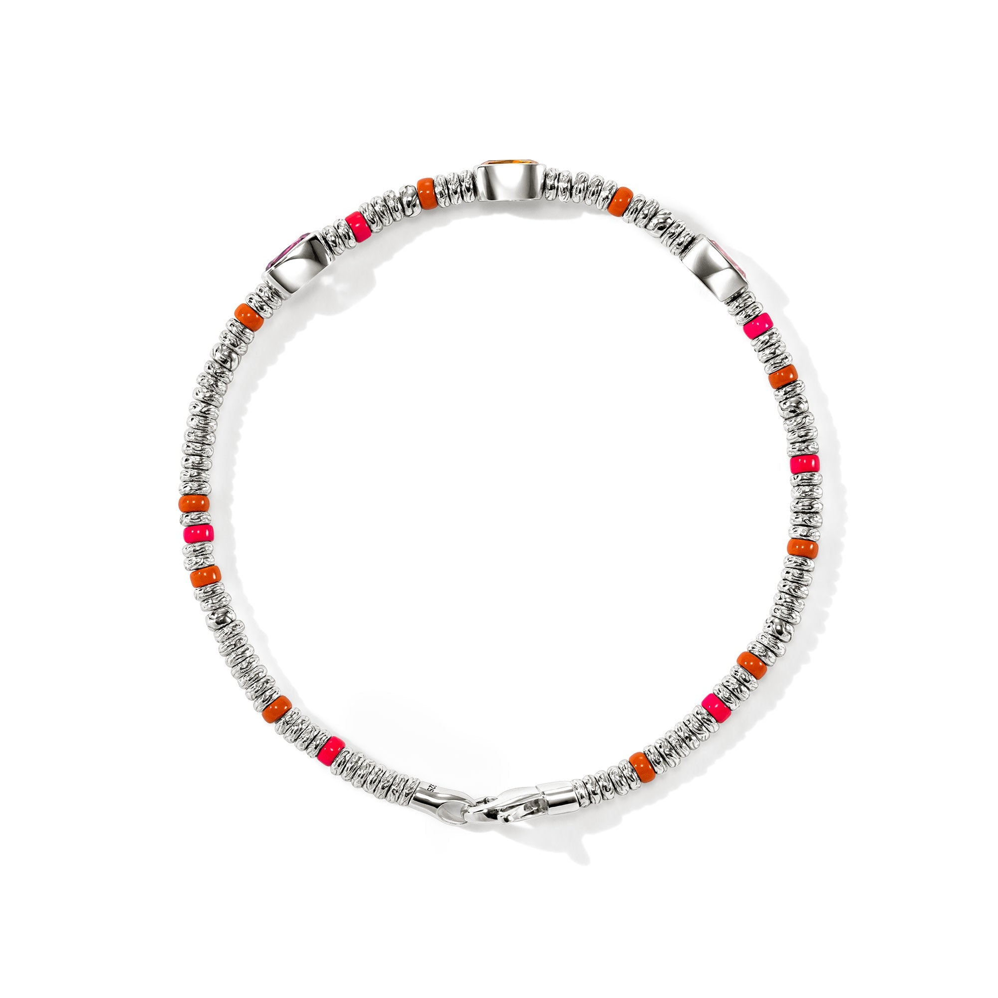 Overhead view of the John Hardy Heishi citrine and rhodolite bracelet