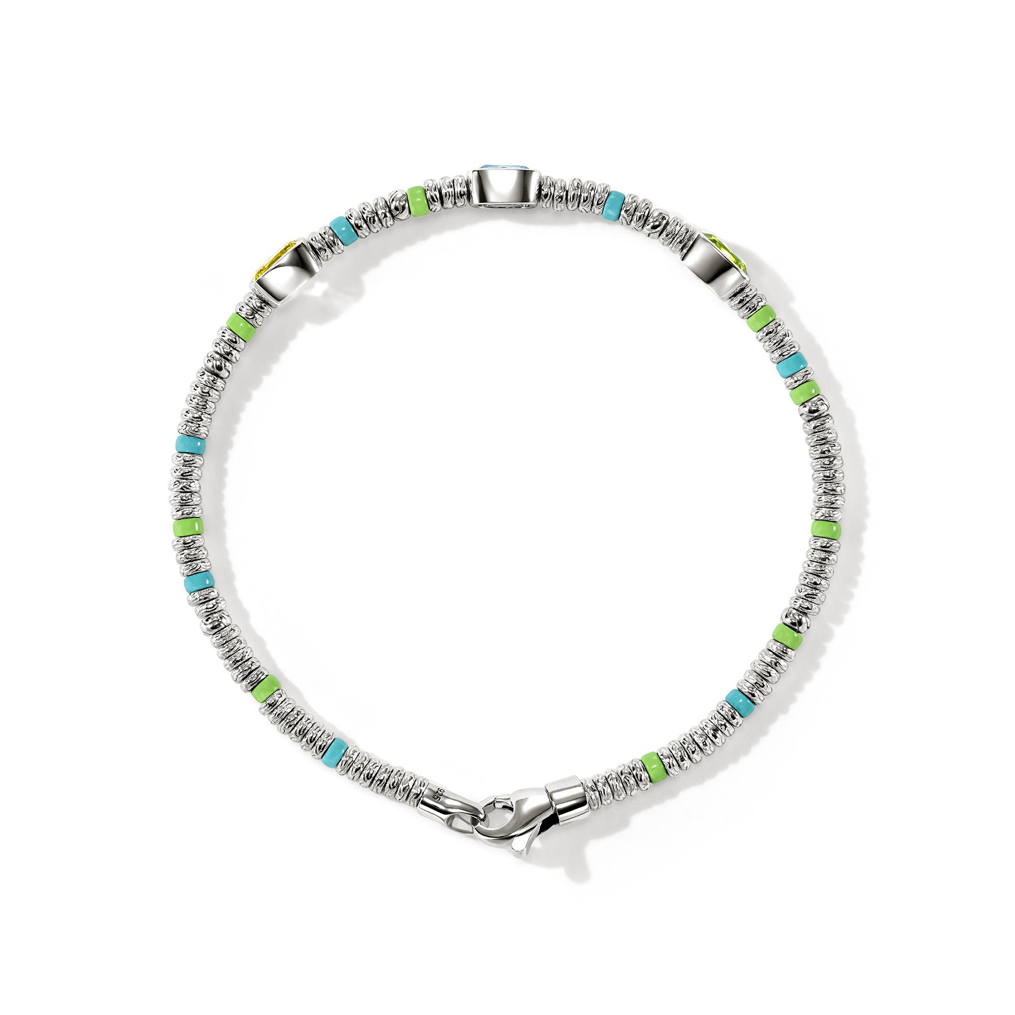 Overhead view of the John Hardy Heishi peridot bracelet
