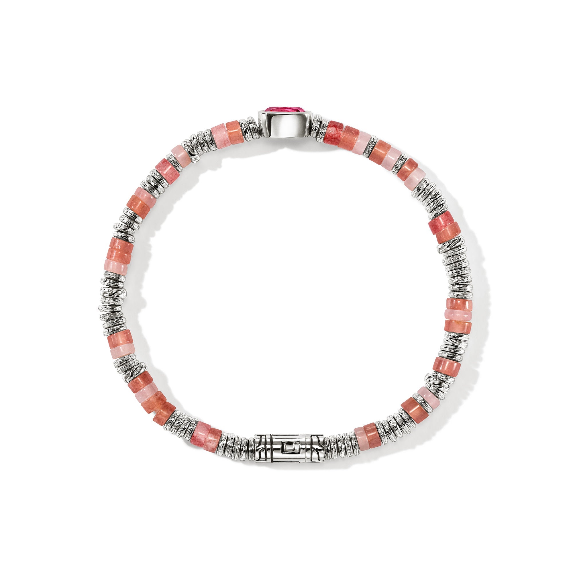 Overhead view of the John Hardy Heishi rhodolite bracelet
