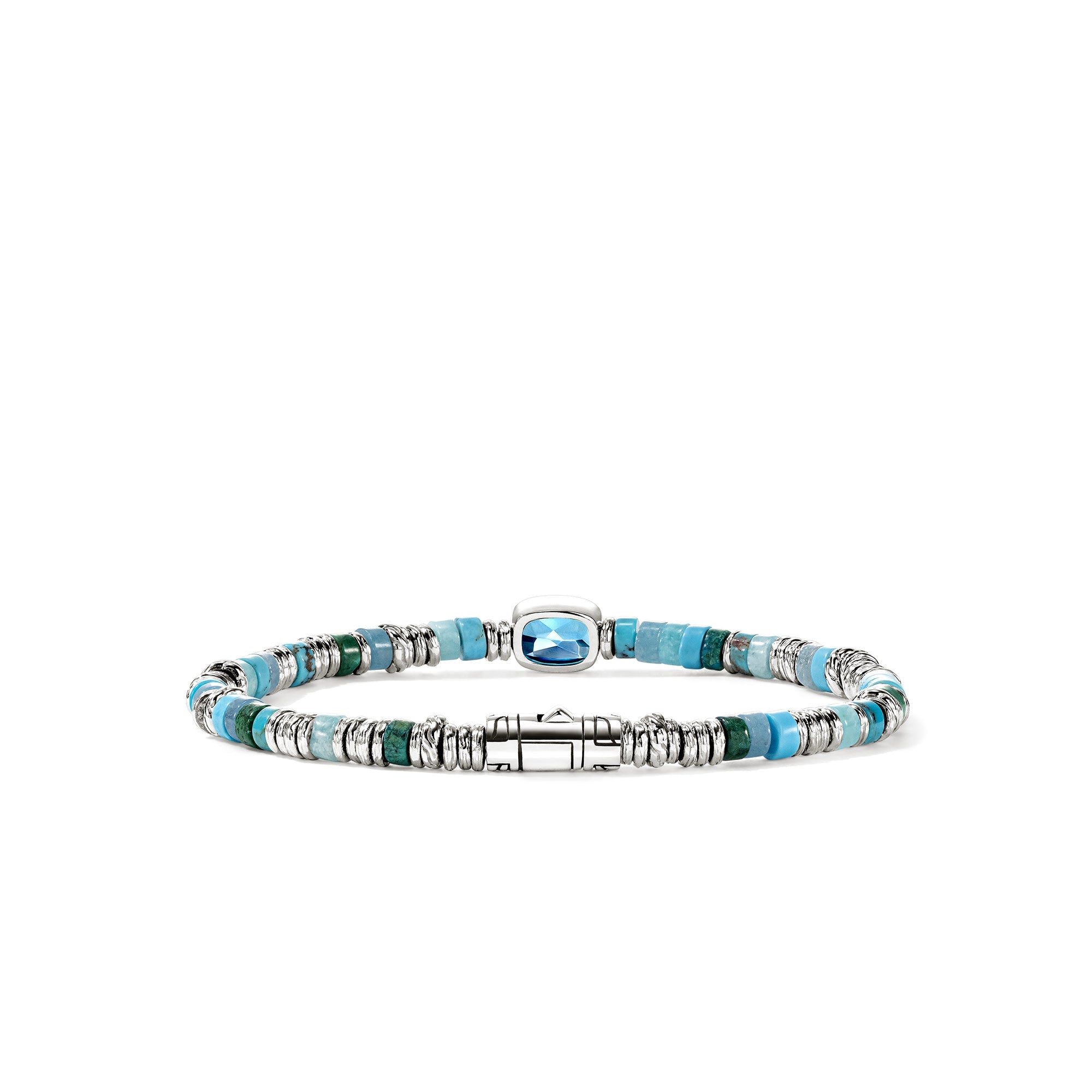 Back view of the John Hardy Heishi Swiss blue topaz bracelet