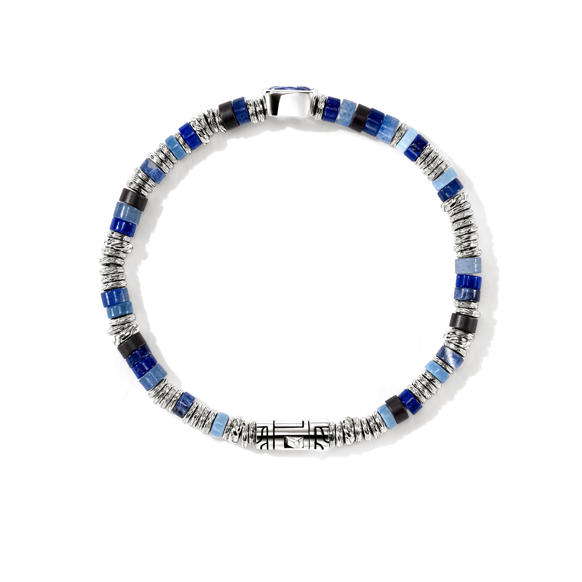 Overhead view of the John Hardy Heishi tanzanite bracelet