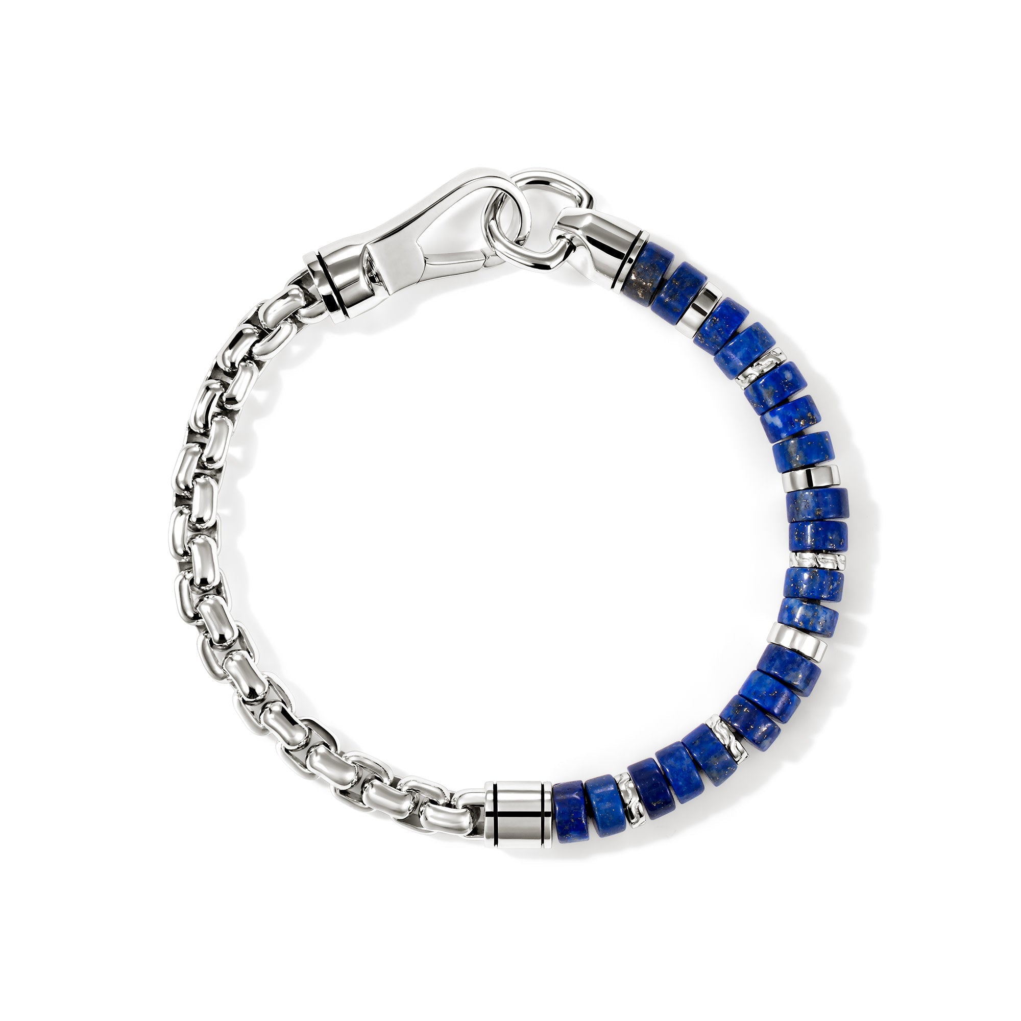 Overhead view of the John Hardy Heishi lapis lazuli chain bracelet