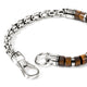 Close-up of tiger eye beads and sterling silver box chain