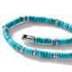 Close-up of hand-cut turquoise and sterling silver Heishi beads