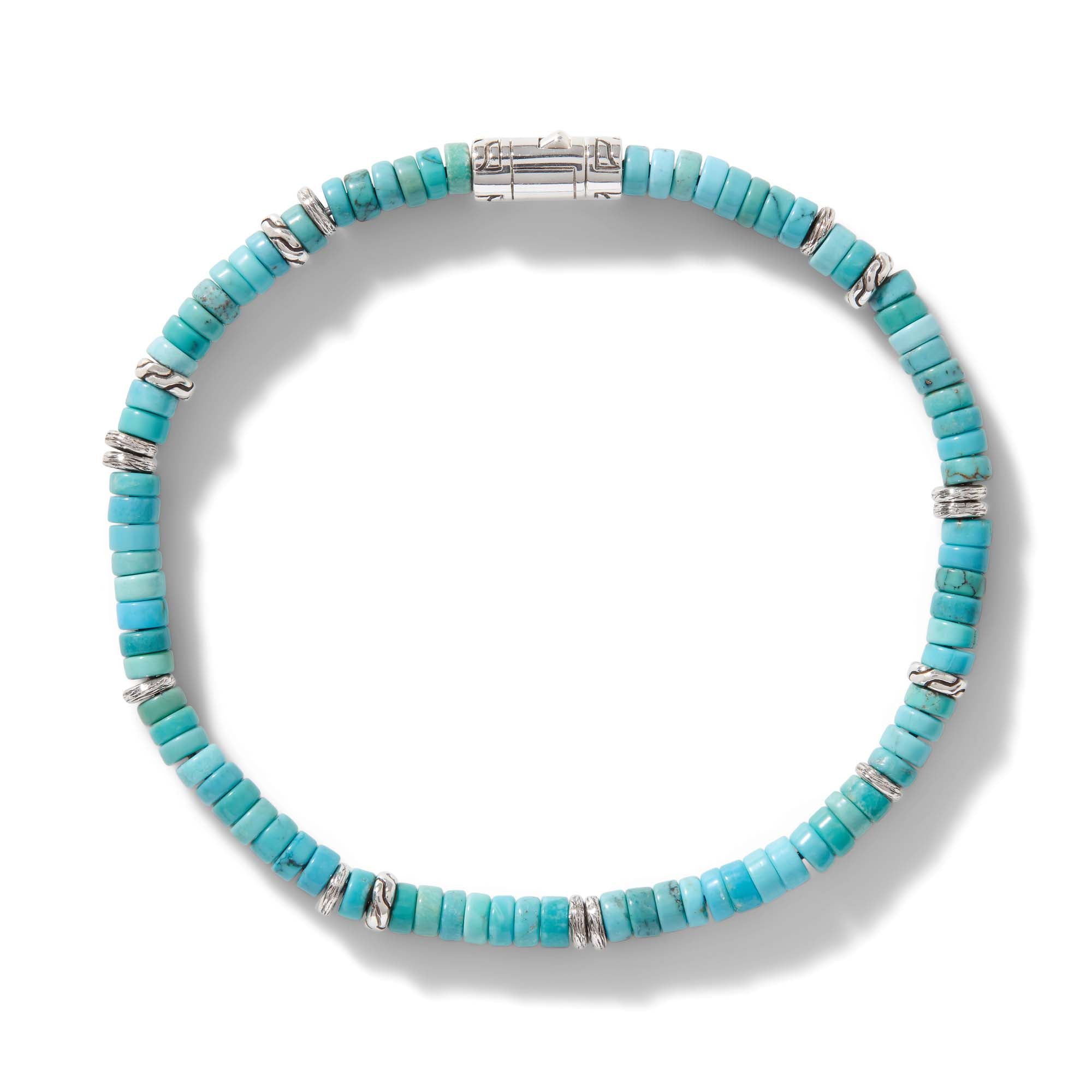 Overhead view of the John Hardy Heishi turquoise bracelet