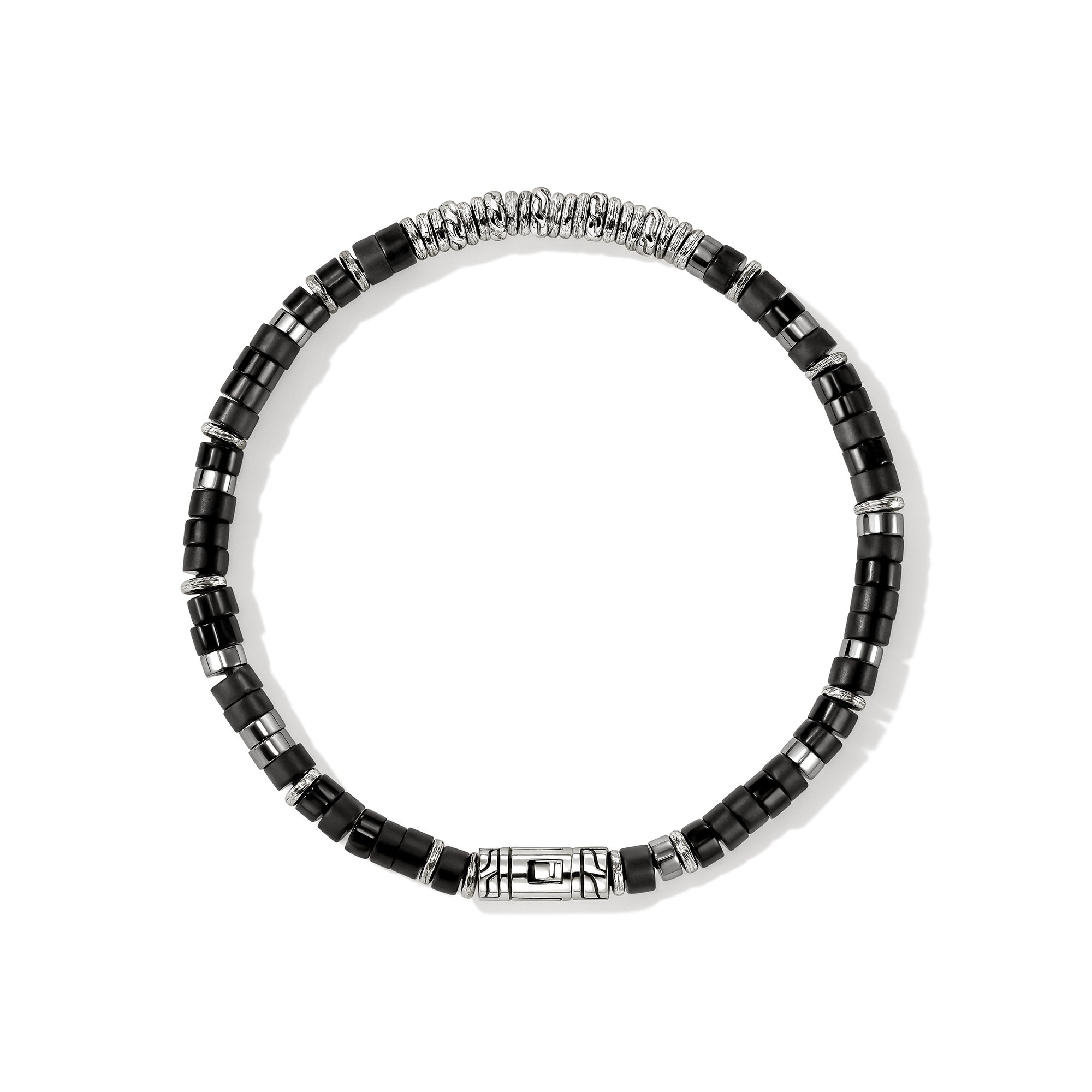 Overhead view of the John Hardy Heishi black onyx bracelet