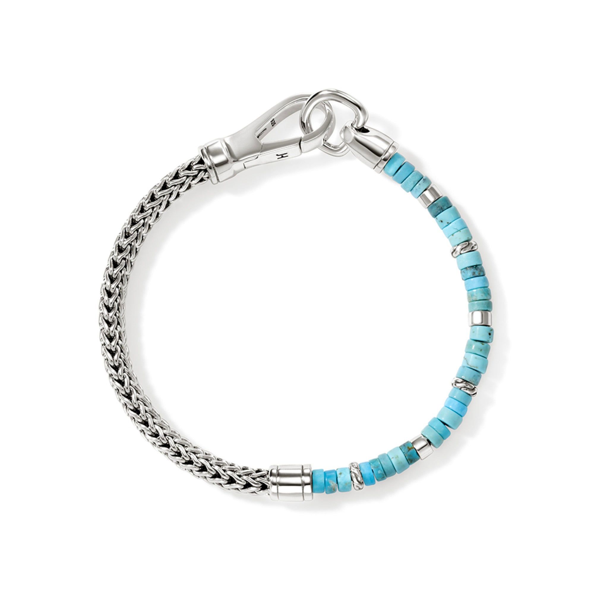 Overhead view of the John Hardy Heishi turquoise chain bracelet