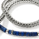 Close-up of lapis lazuli beads and sterling silver Heishi chain